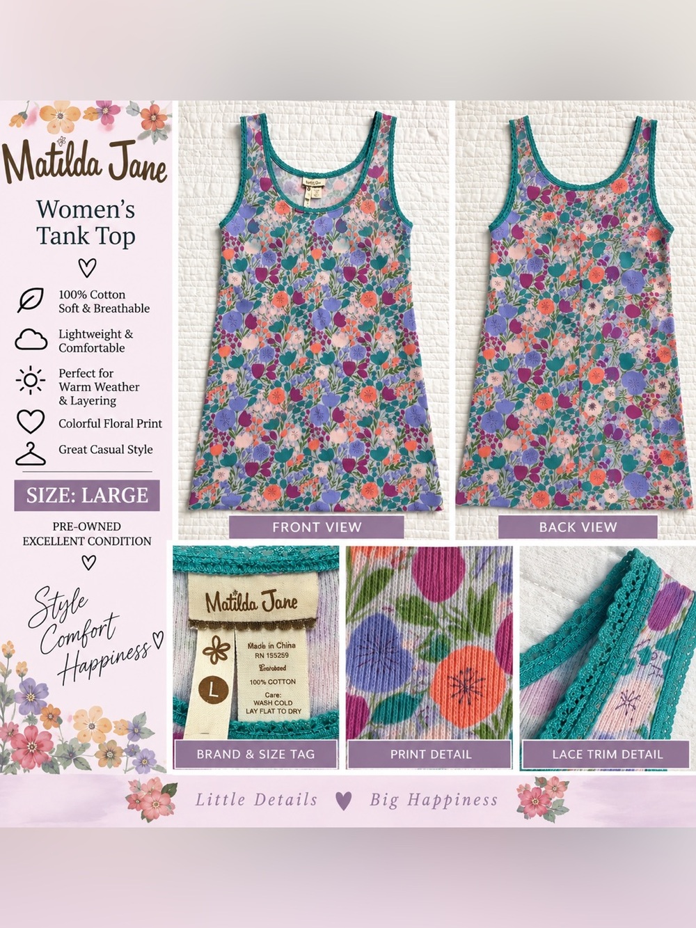 Matilda Jane Floral Tank Dress in Teal, Purple & Pink
